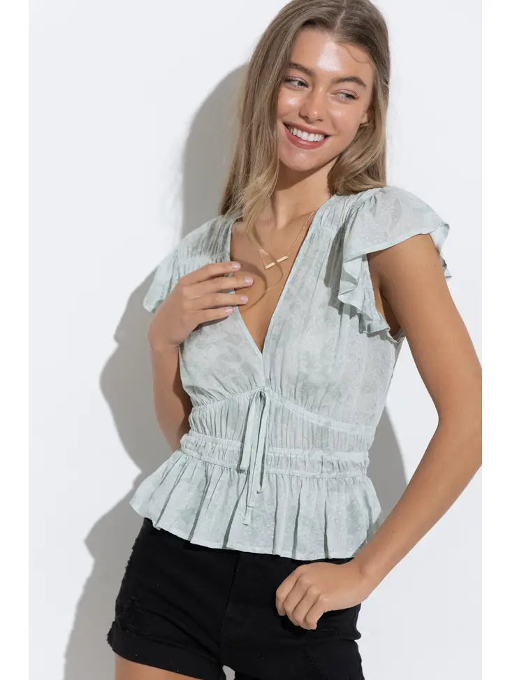 Sage Ruffle Tie Top