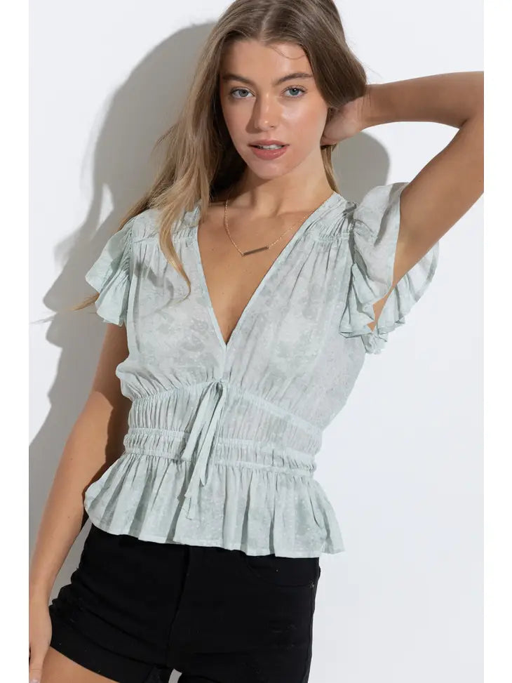 Sage Ruffle Tie Top