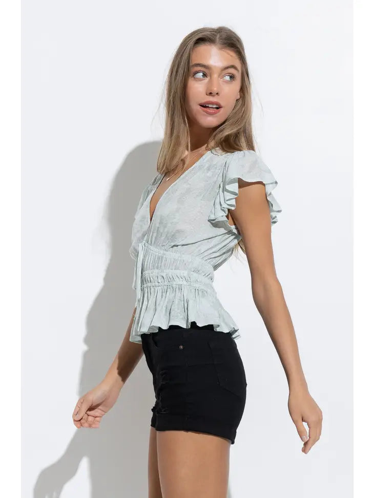 Sage Ruffle Tie Top