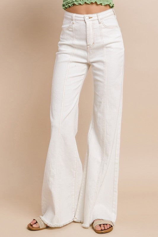 White Palazzo Jeans with Seam Detail