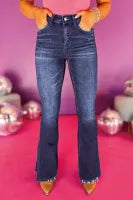 Wild Wind Medium Wash Split Flared Jeans