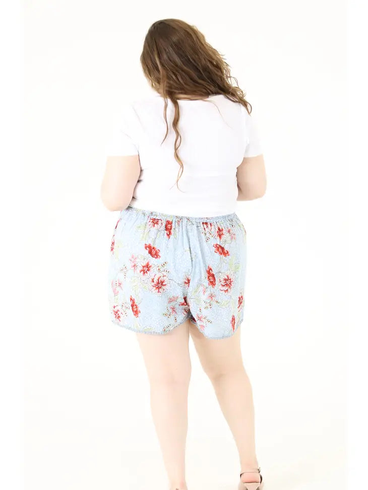 Light Blue Floral Shorts - Curvy