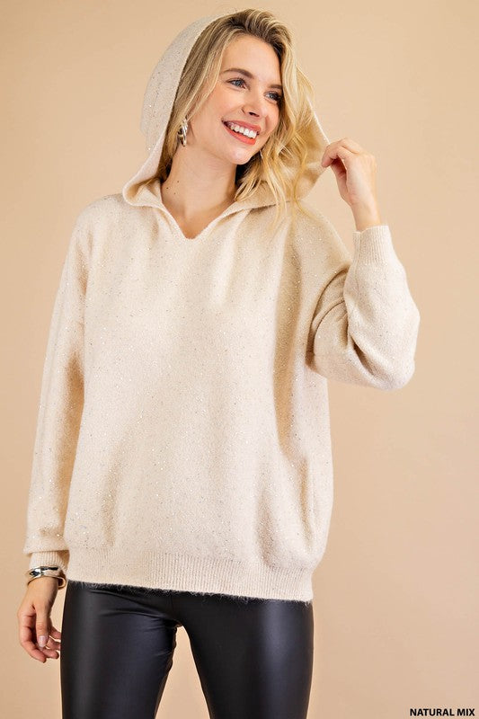 Natural V Neck Hooded Sweater
