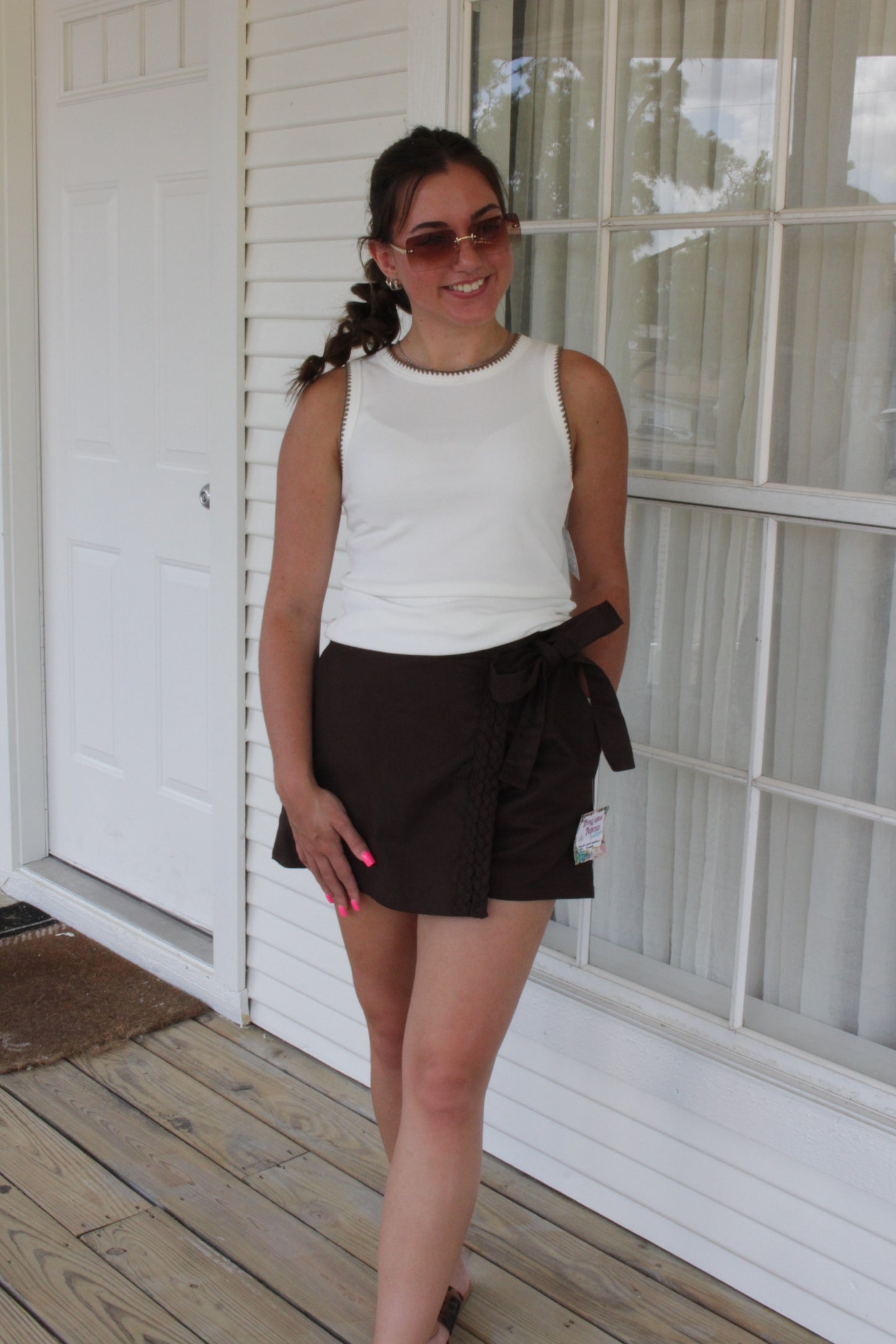 Brown Braided Bow Skort