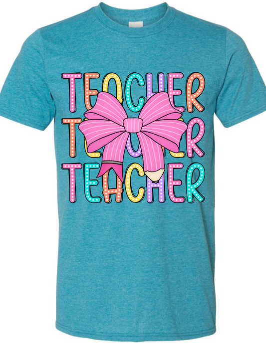 Teacher Teacher Teacher With Bow Tee