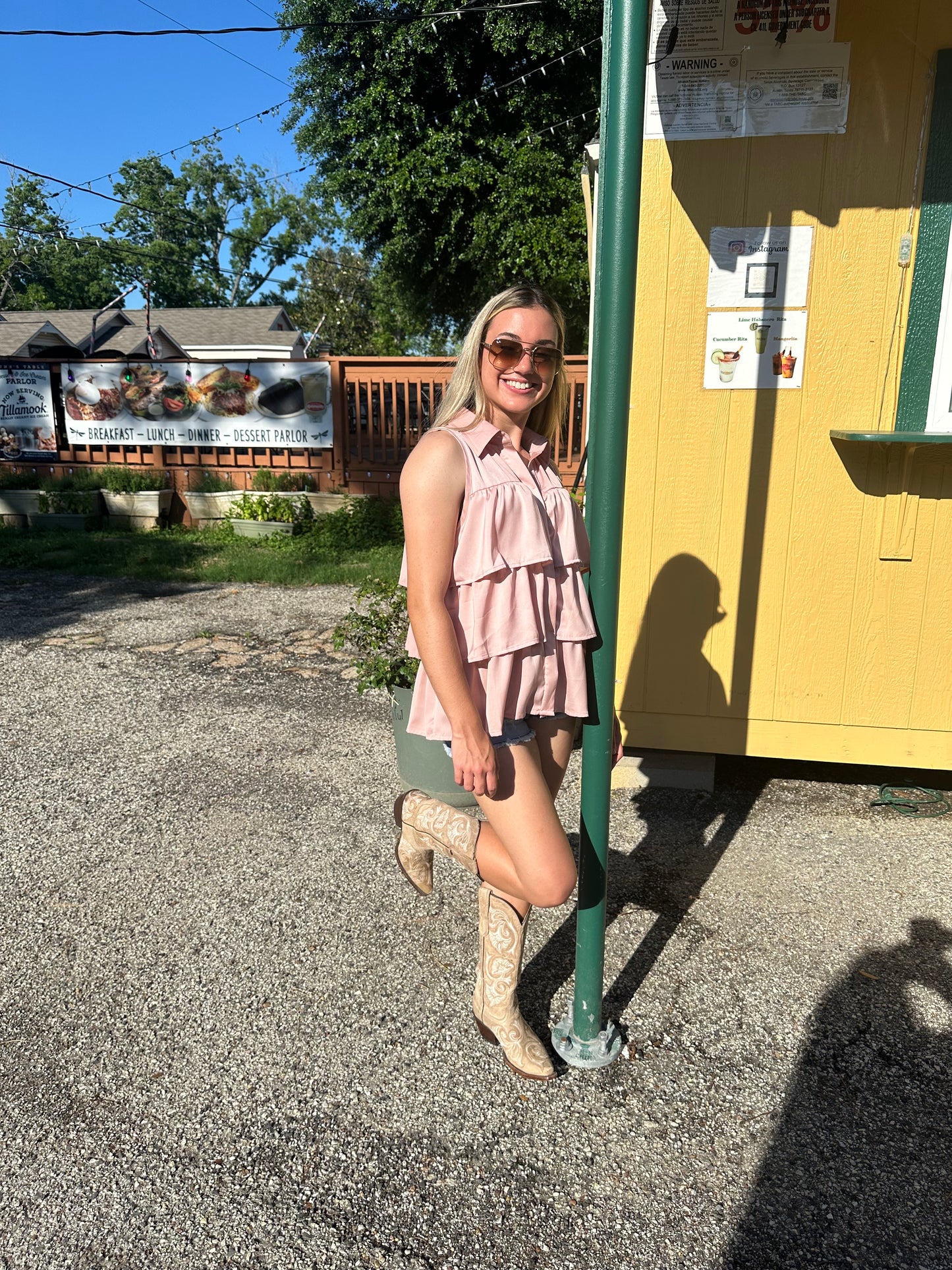 Blush Ruffled Sleeveless Button Down Top