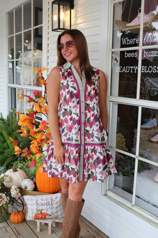 Plum Floral Striped Mini Dress