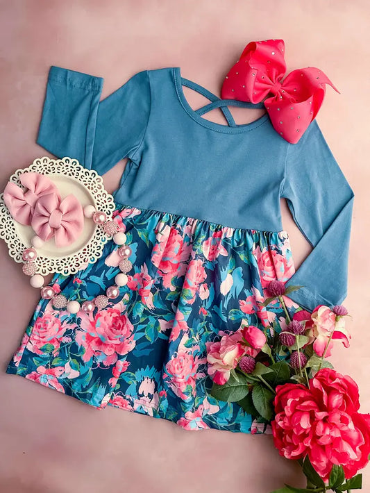Blue Blooms Twirl Dress