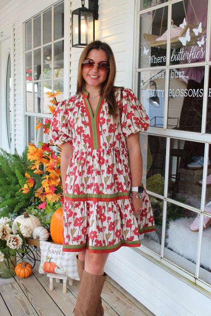 Rust Floral Mini Dress