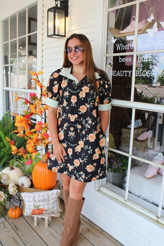 Black Floral Striped Mini Dress
