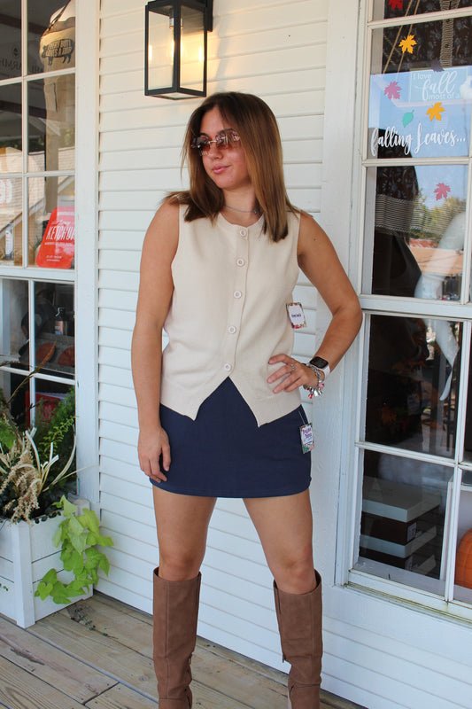 Navy Ribbed Skort w/ Pockets