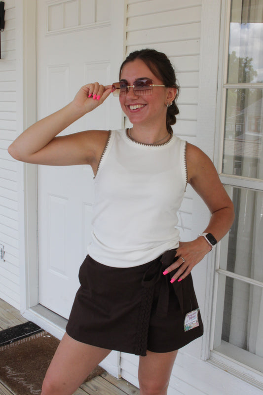 Brown Braided Bow Skort