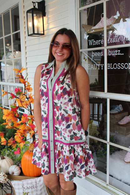 Plum Floral Striped Mini Dress