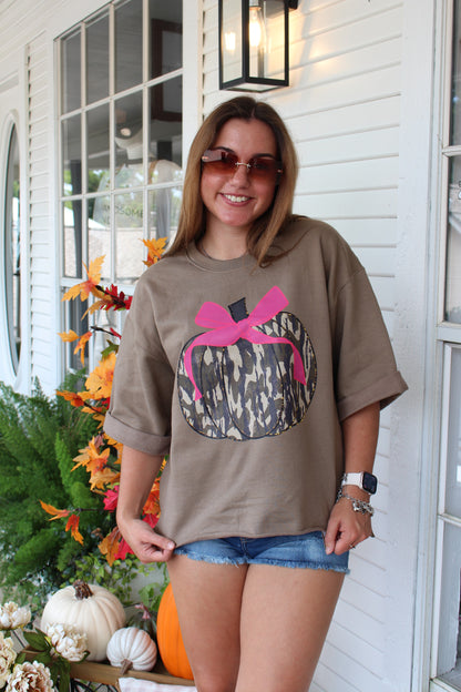 Camo Pumpkin w/ Pink Bow Sweatshirt