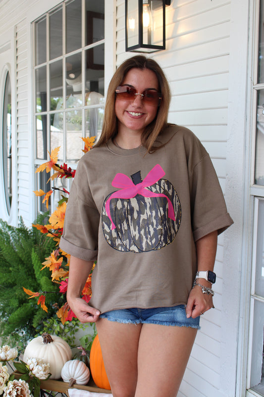 Camo Pumpkin w/ Pink Bow Sweatshirt