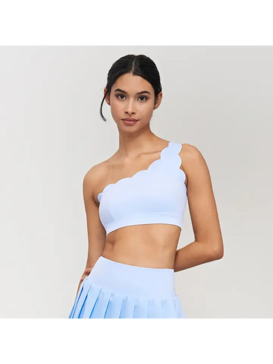 Baby Blue Scalloped One Shoulder Sports Bra