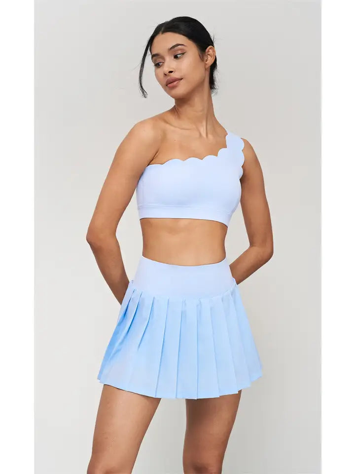 Baby Blue Scalloped One Shoulder Sports Bra