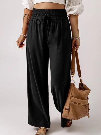 Black Wide Leg Drawstring Pants