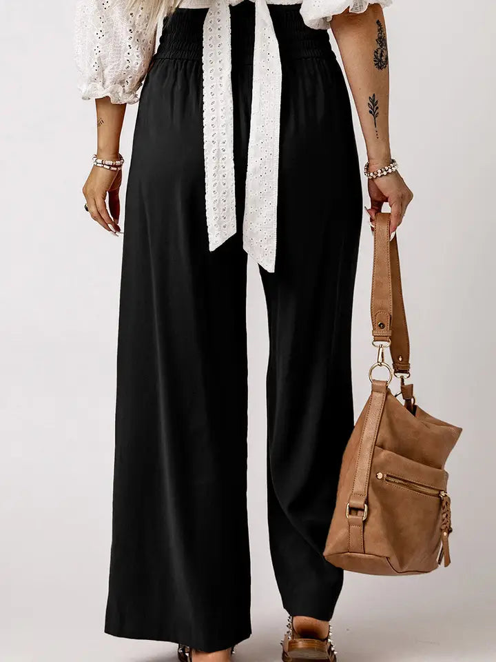 Black Wide Leg Drawstring Pants