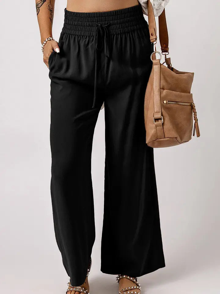 Black Wide Leg Drawstring Pants