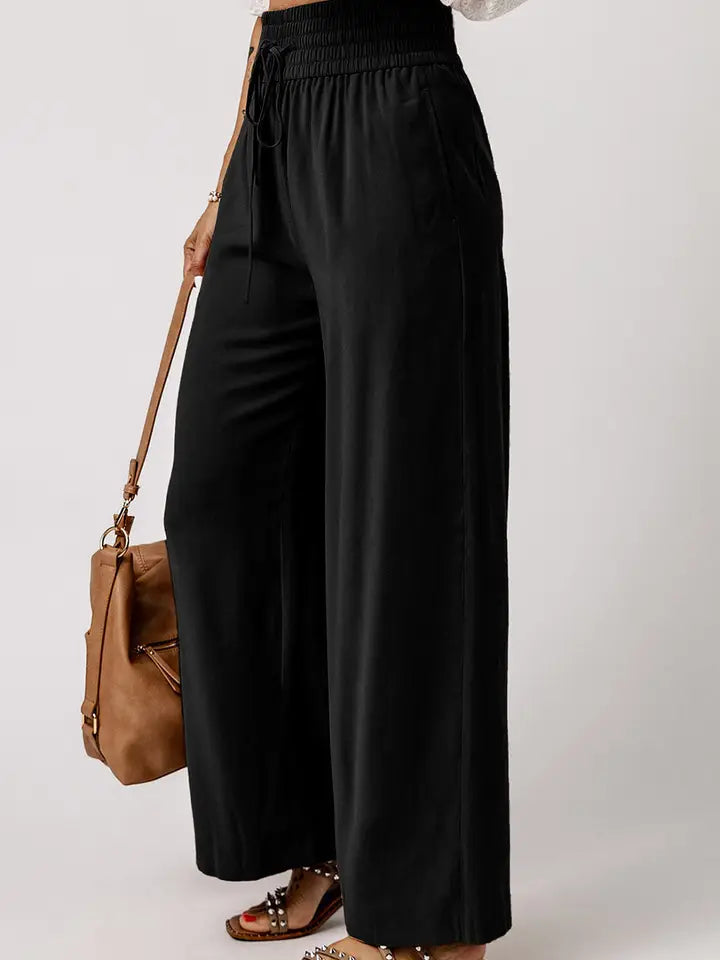 Black Wide Leg Drawstring Pants