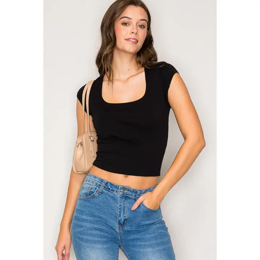 Black Square Neck Top