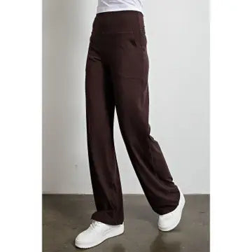 Coffee Brown Straight Leg Yoga Pants - Curvy