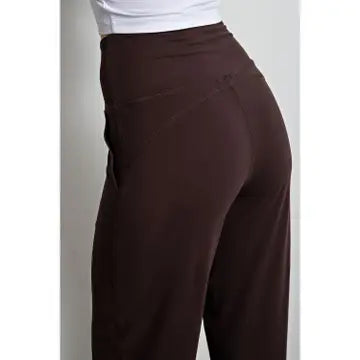 Coffee Brown Straight Leg Yoga Pants - Curvy