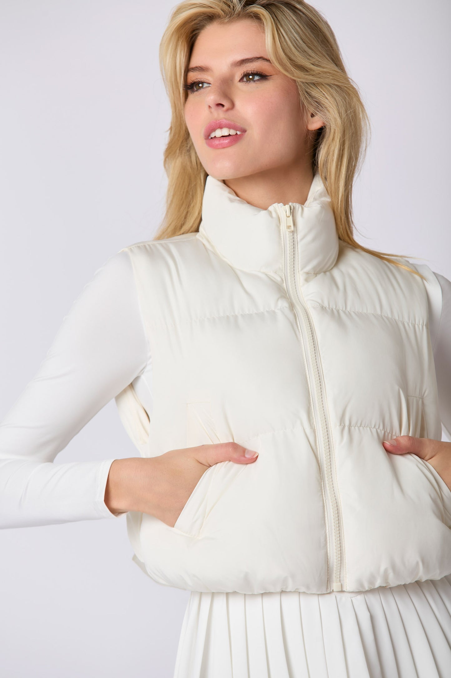 Whip Cream Puffer Vest with Bow