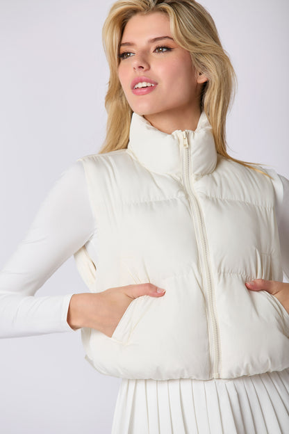 Whip Cream Puffer Vest with Bow