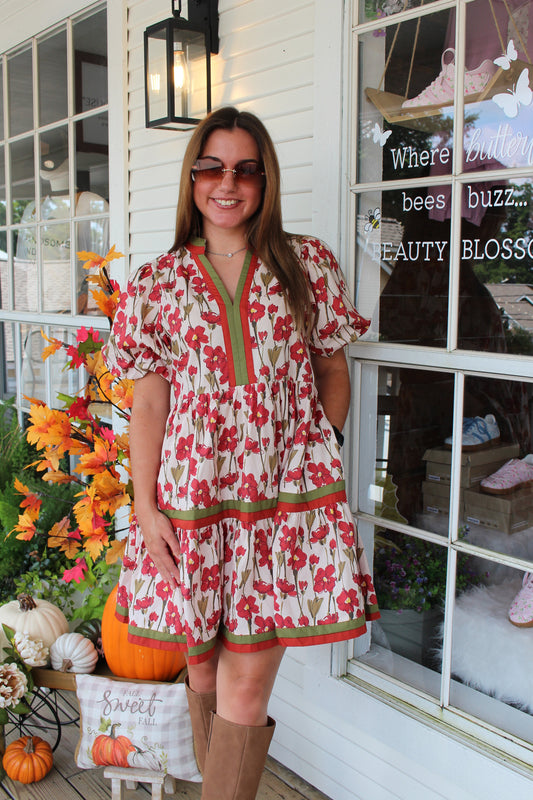 Rust Floral Mini Dress