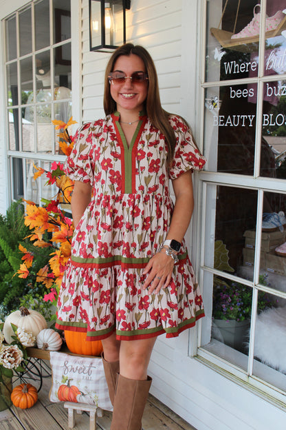 Rust Floral Mini Dress