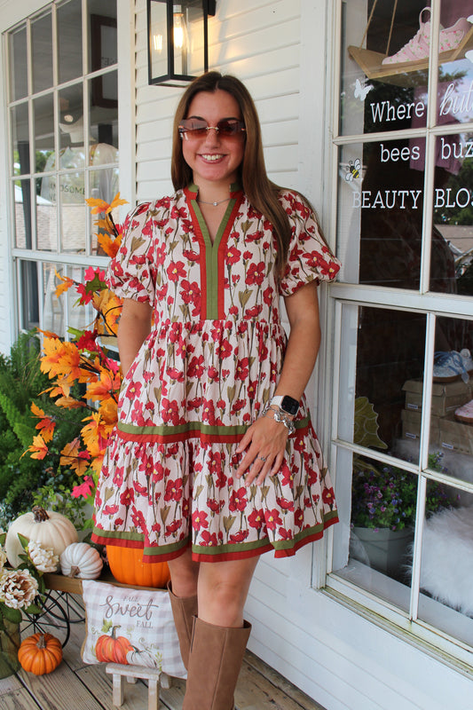 Rust Floral Mini Dress