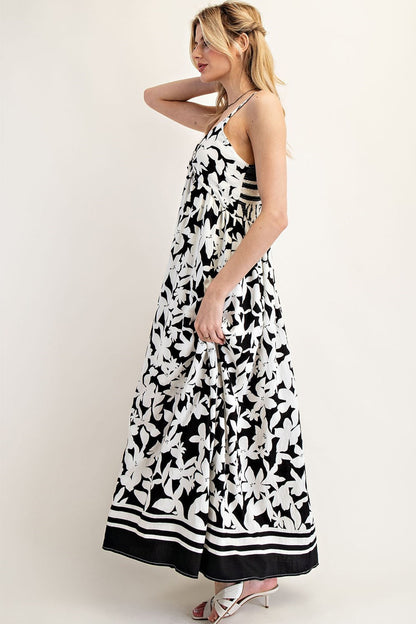 Black Floral Sleeveless Maxi Dress