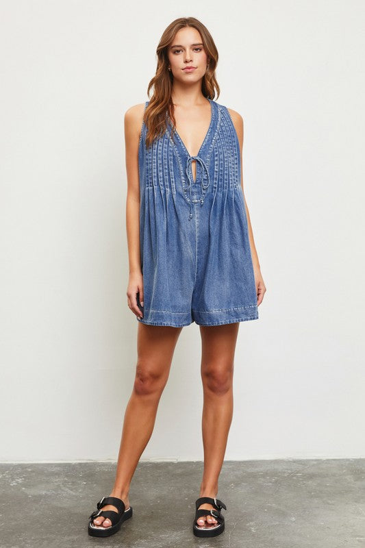 Demin Pleated Romper