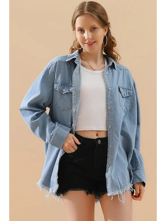 Distressed Denim Long Sleeve Shirt