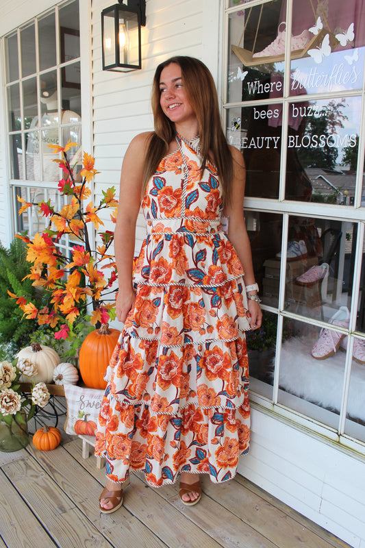 Amber Floral Striped Midi Dress