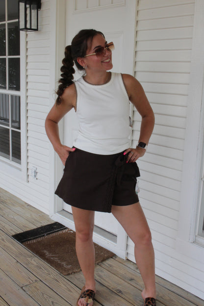 Brown Braided Bow Skort