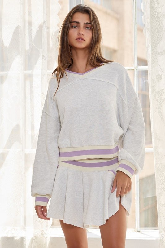 Grey Contrast Sweatshirt and Flowy Short Set