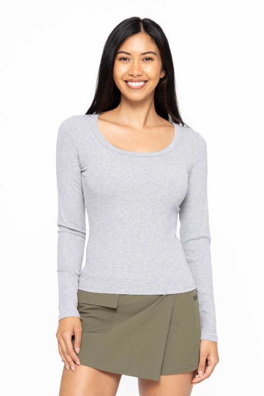 Heather Grey Scoop Neck Long Sleeve Top