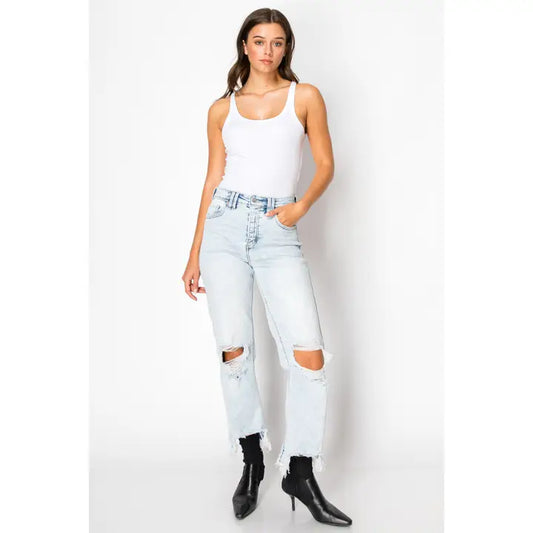 Light Wash High Rise Tummy Control Wide Leg Jeans