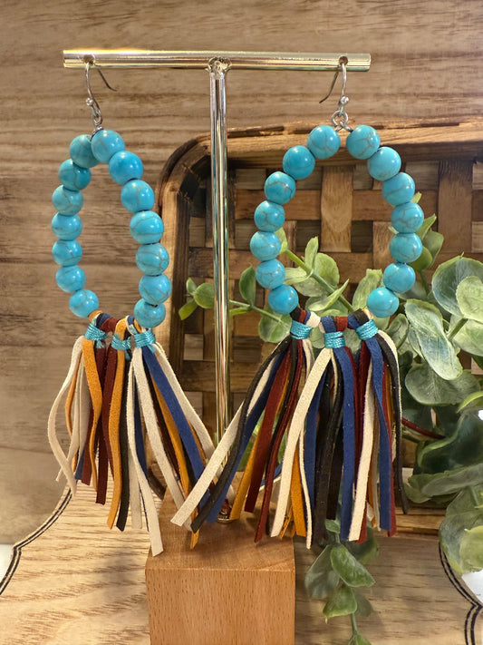 Turquoise with Multicolor Fringe Earrings