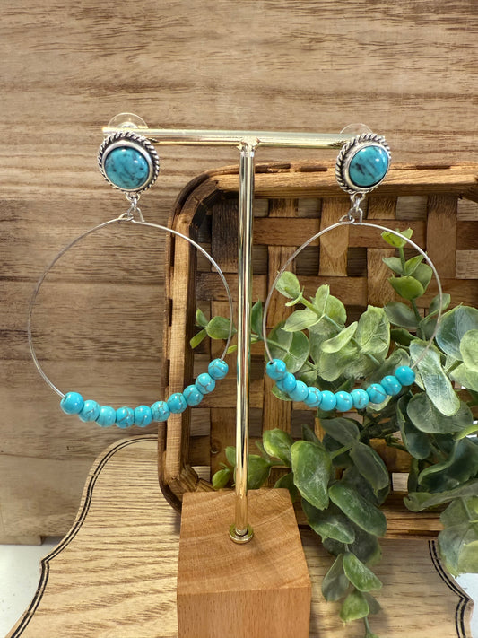 Turquoise and Silver Hoops