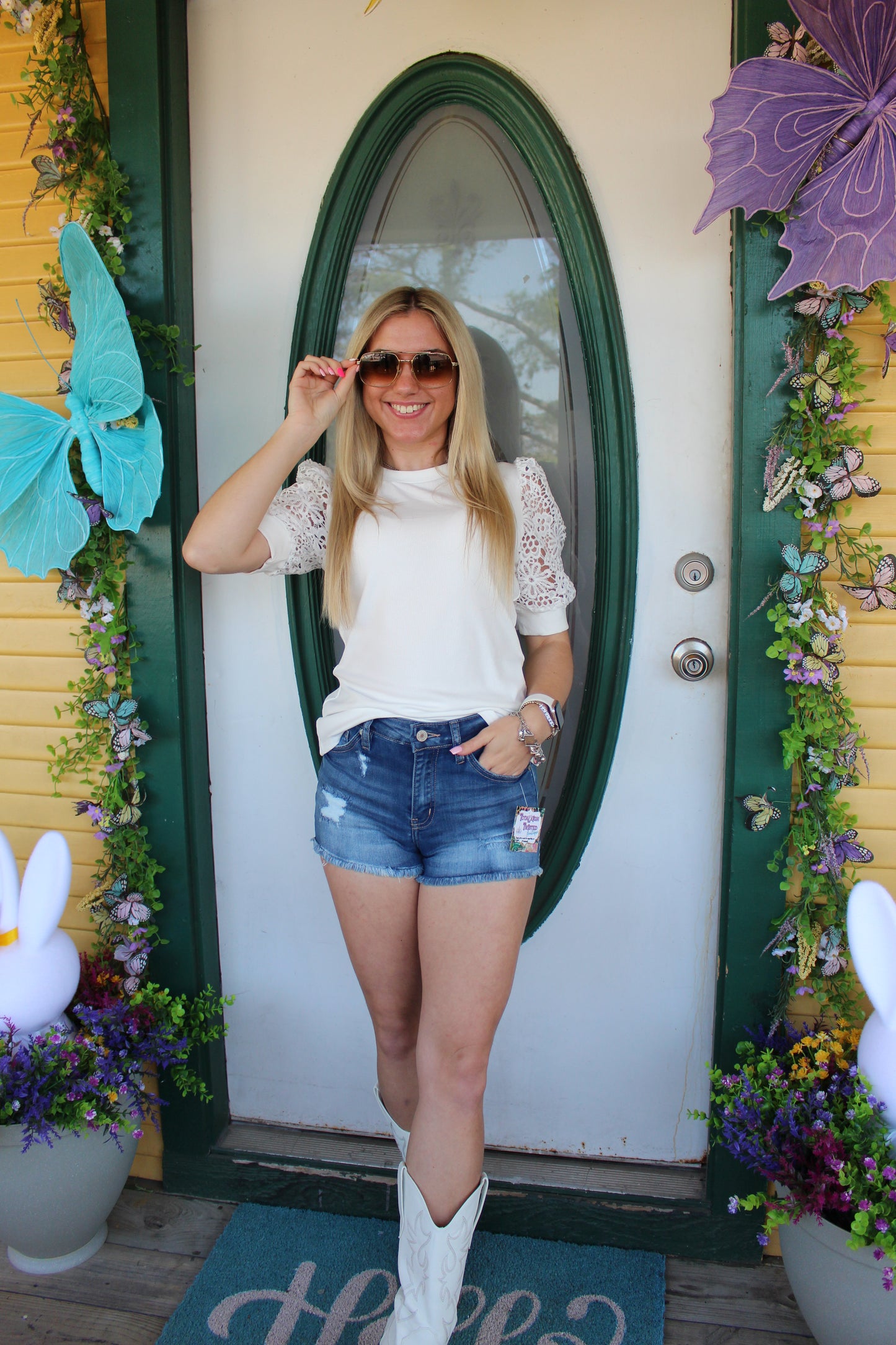 White Lace Floral Sleeve Top