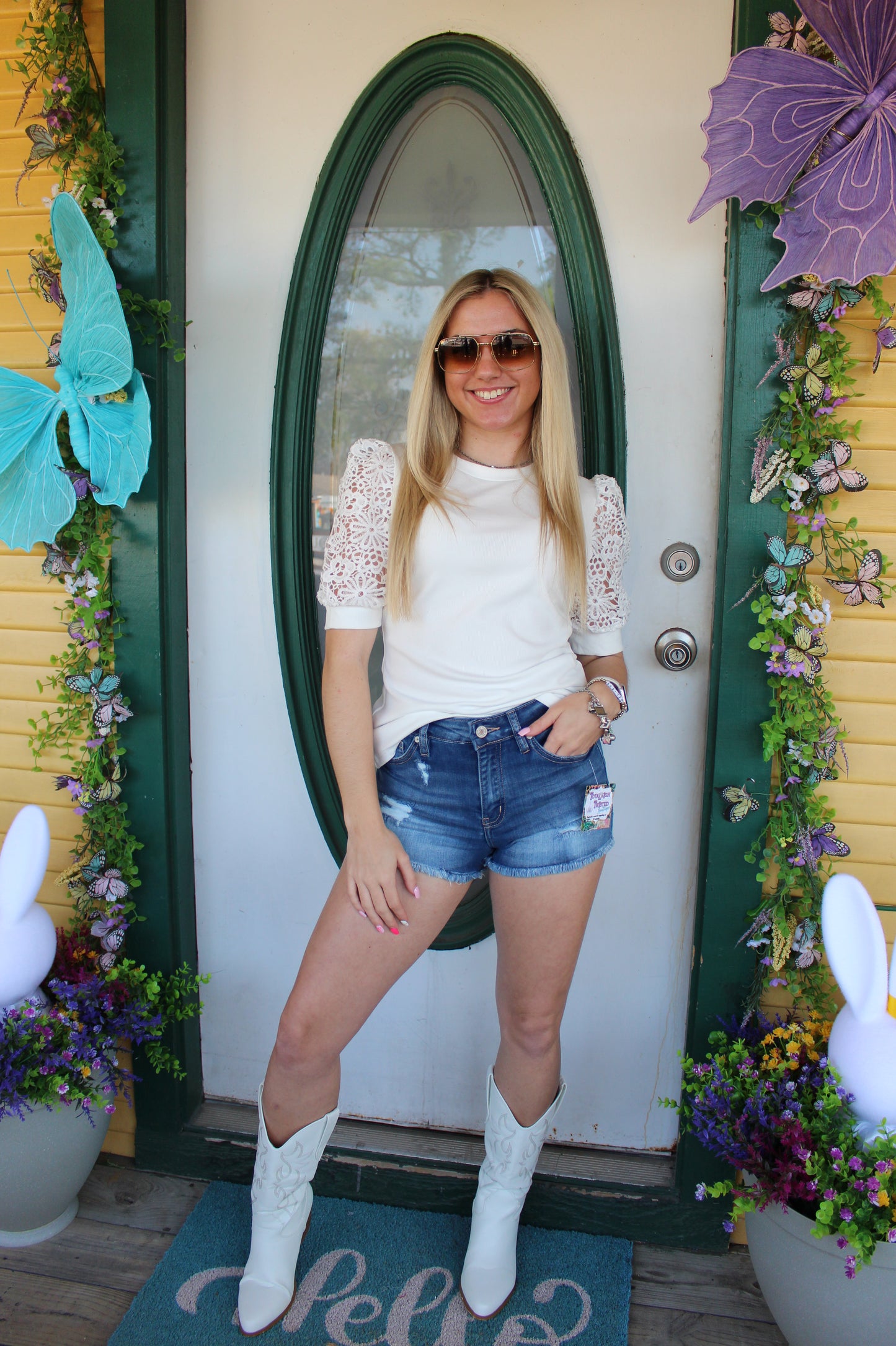 White Lace Floral Sleeve Top