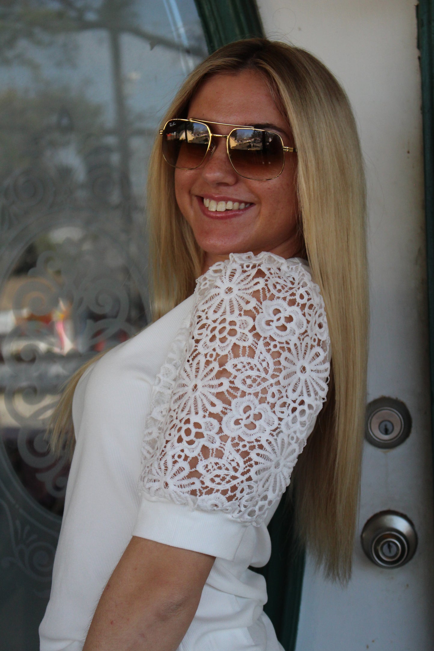 White Lace Floral Sleeve Top