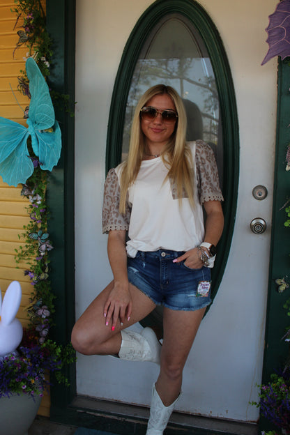 White Leopard Detail Short Sleeve Shirt