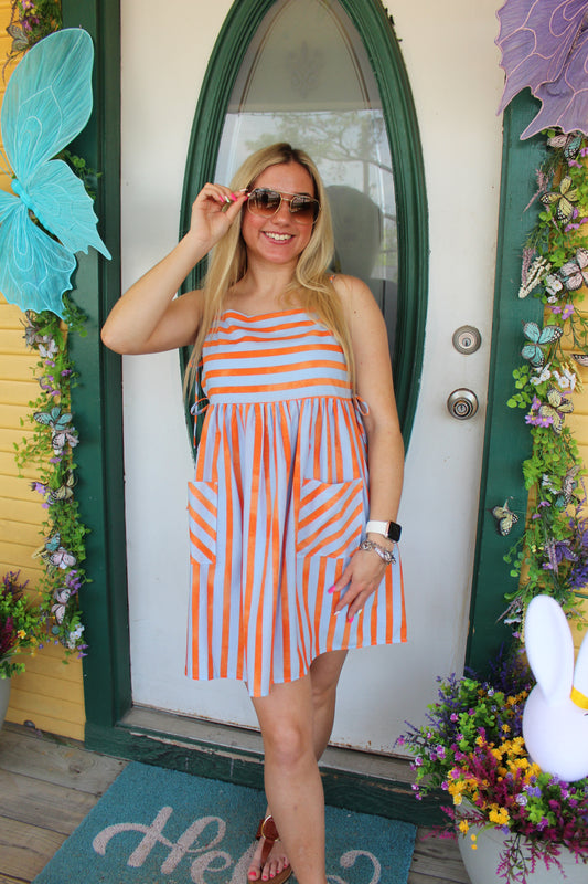Blue and Orange Striped Dress