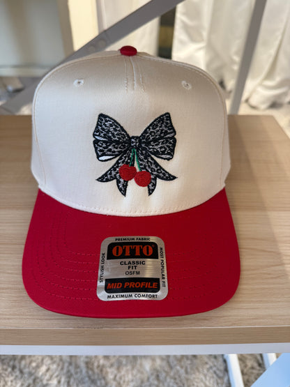 Cherry w/ Leopard Bow Trucker Hat