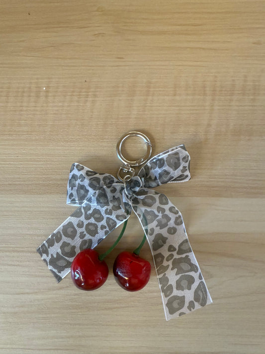 Leopard Bow and Cherry Keychain